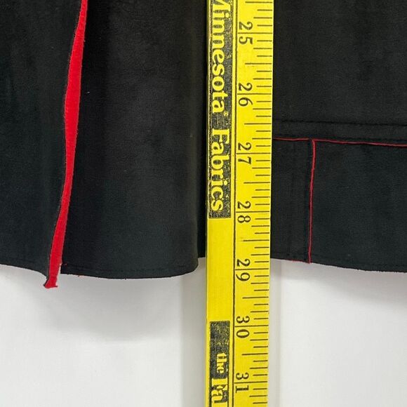 CHICO'S Jacket Women's Size 2 Large Black Red Faux Suede Button Front Collared - Picture 7 of 13